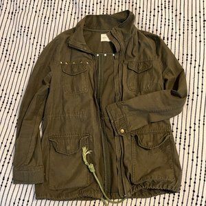 Army Green Utility Jacket with Metal Detail